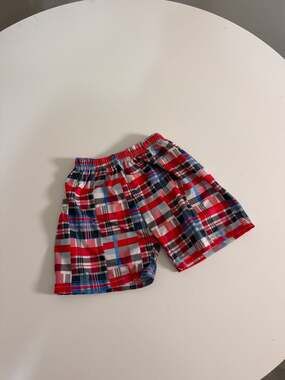 Garanimals Red and Blue Plaid Cotton Blend Pull-On Shorts, Size 2XS 6-12M